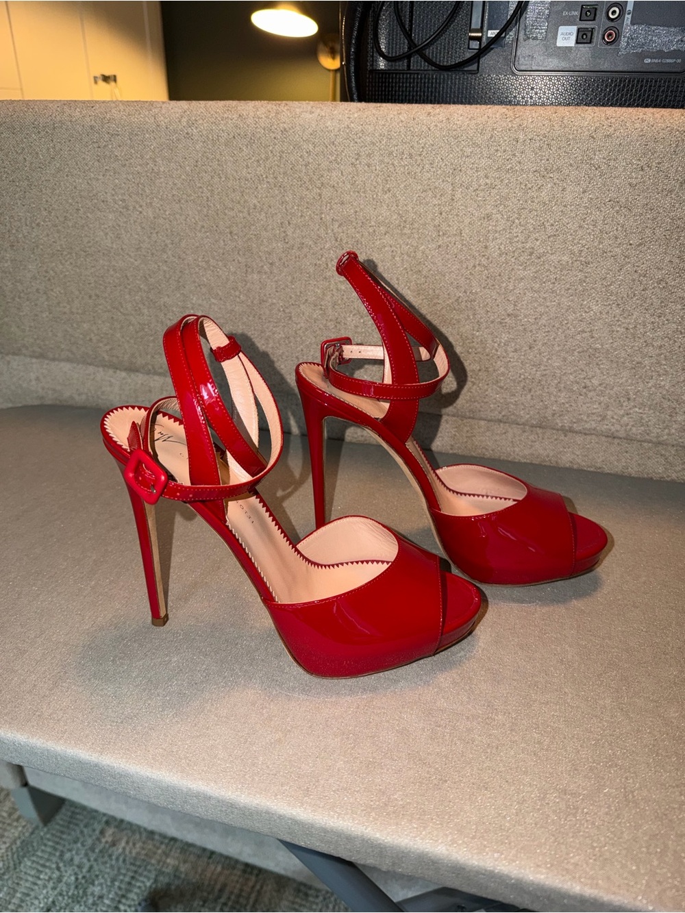 Giuseppe Zanotti Red Patent Leather High Heel Ankle Strap Sandals